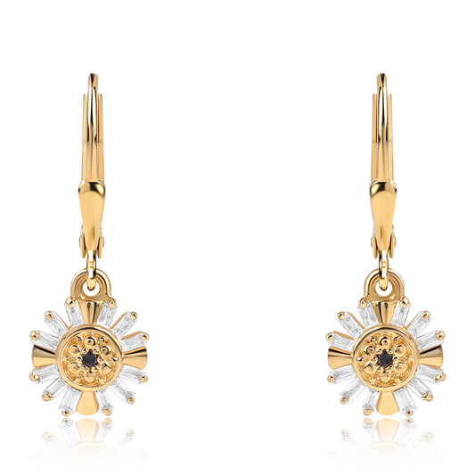 Brincos de Prata com Banho de Ouro com Diamante Preto e Topázio Branco