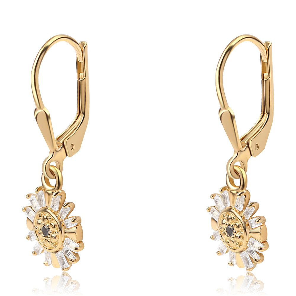 Brincos de Prata com Banho de Ouro com Diamante Preto e Topázio Branco