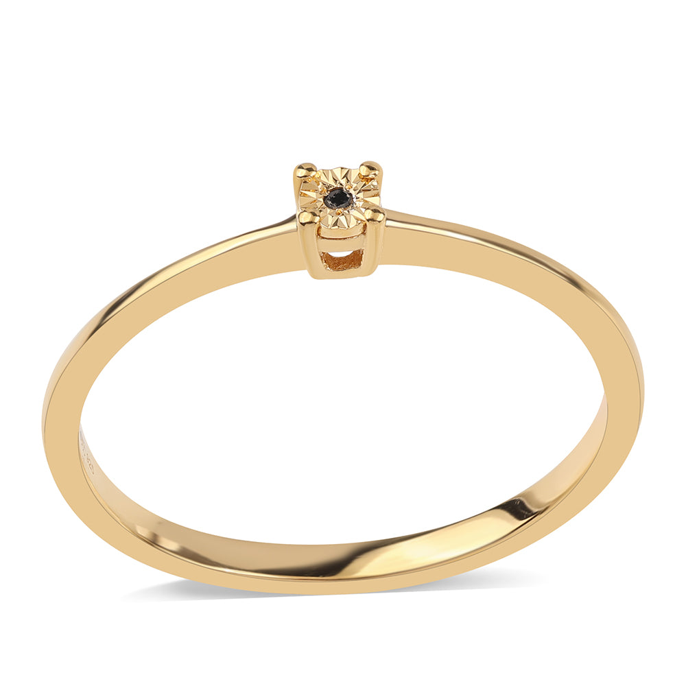 Anel de Prata com Banho de Ouro com Diamante Preto 1 