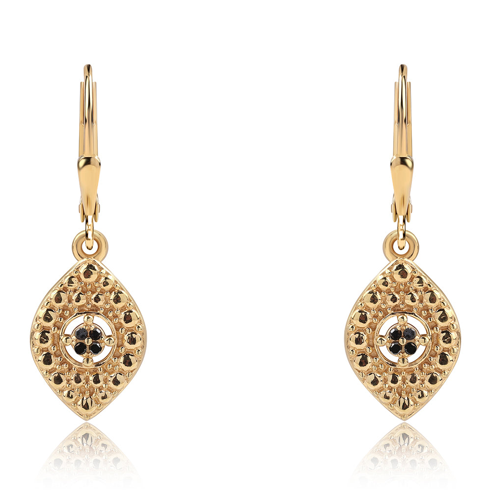 Brincos de Prata com Banho de Ouro com Diamante Preto
