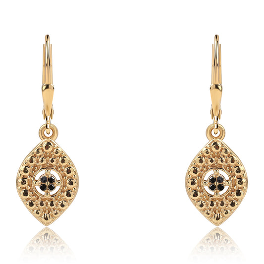 Brincos de Prata com Banho de Ouro com Diamante Preto