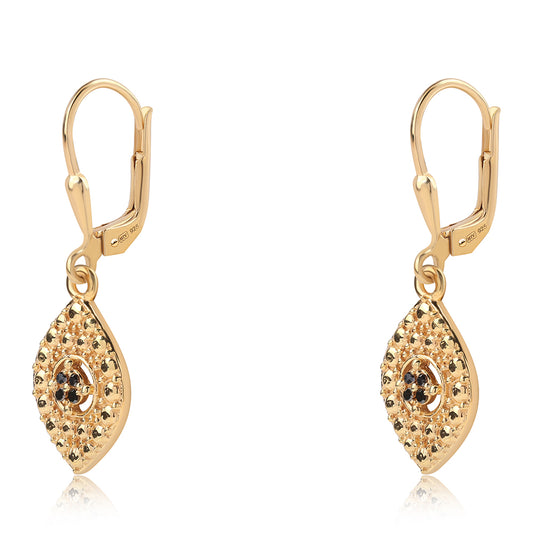 Brincos de Prata com Banho de Ouro com Diamante Preto