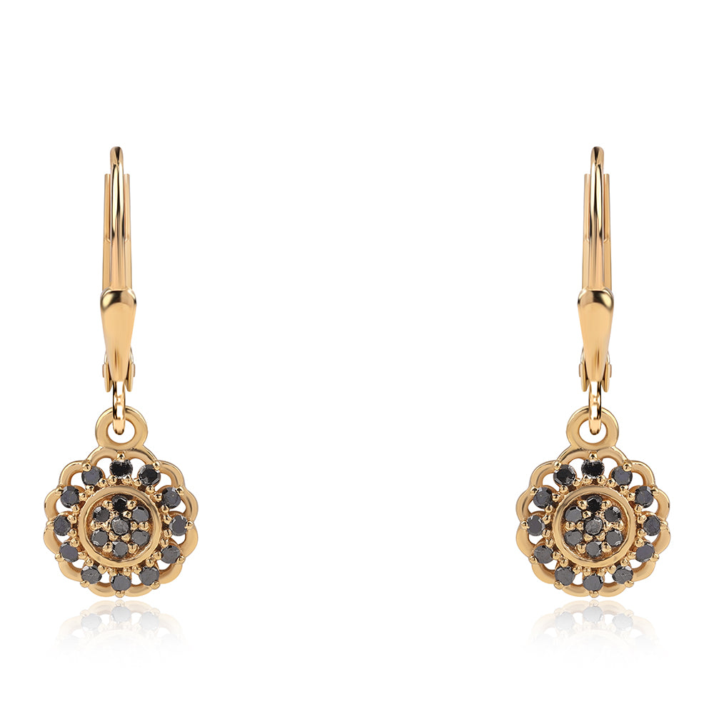 Brincos de Prata com Banho de Ouro com Diamante Preto