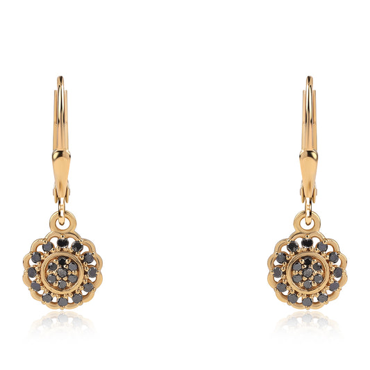 Brincos de Prata com Banho de Ouro com Diamante Preto