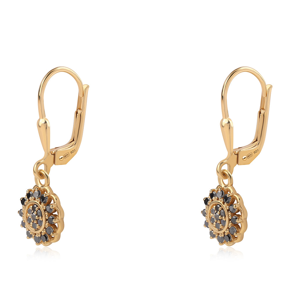 Brincos de Prata com Banho de Ouro com Diamante Preto