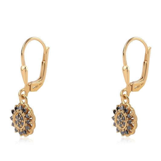 Brincos de Prata com Banho de Ouro com Diamante Preto