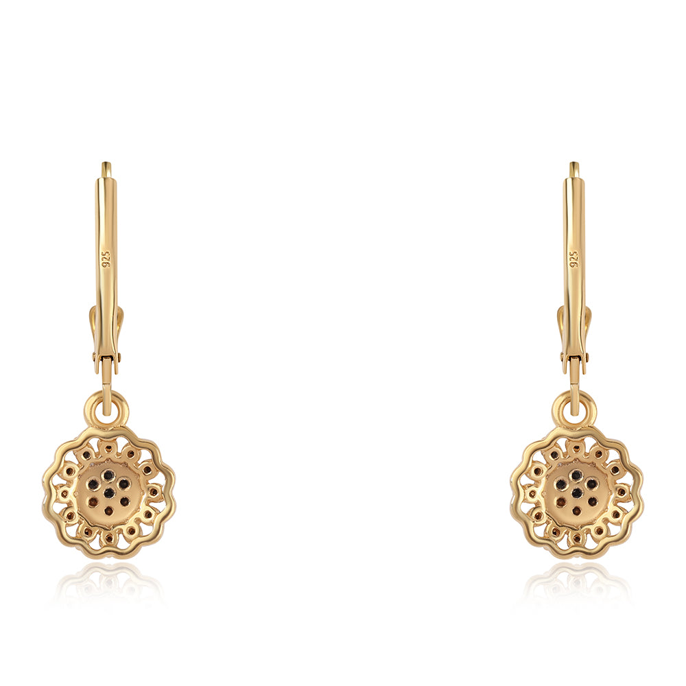 Brincos de Prata com Banho de Ouro com Diamante Preto 3 