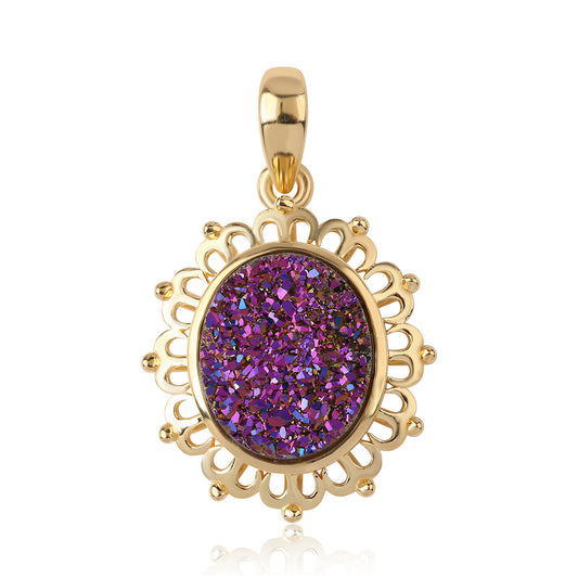Pendente de Prata com Banho de Ouro com Drusy Roxo