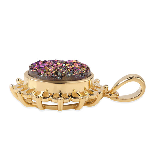 Pendente de Prata com Banho de Ouro com Drusy Roxo