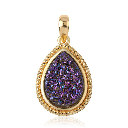Pendente de Prata com Banho de Ouro com Drusy Roxo