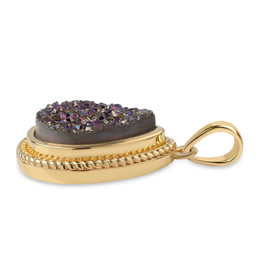 Pendente de Prata com Banho de Ouro com Drusy Roxo