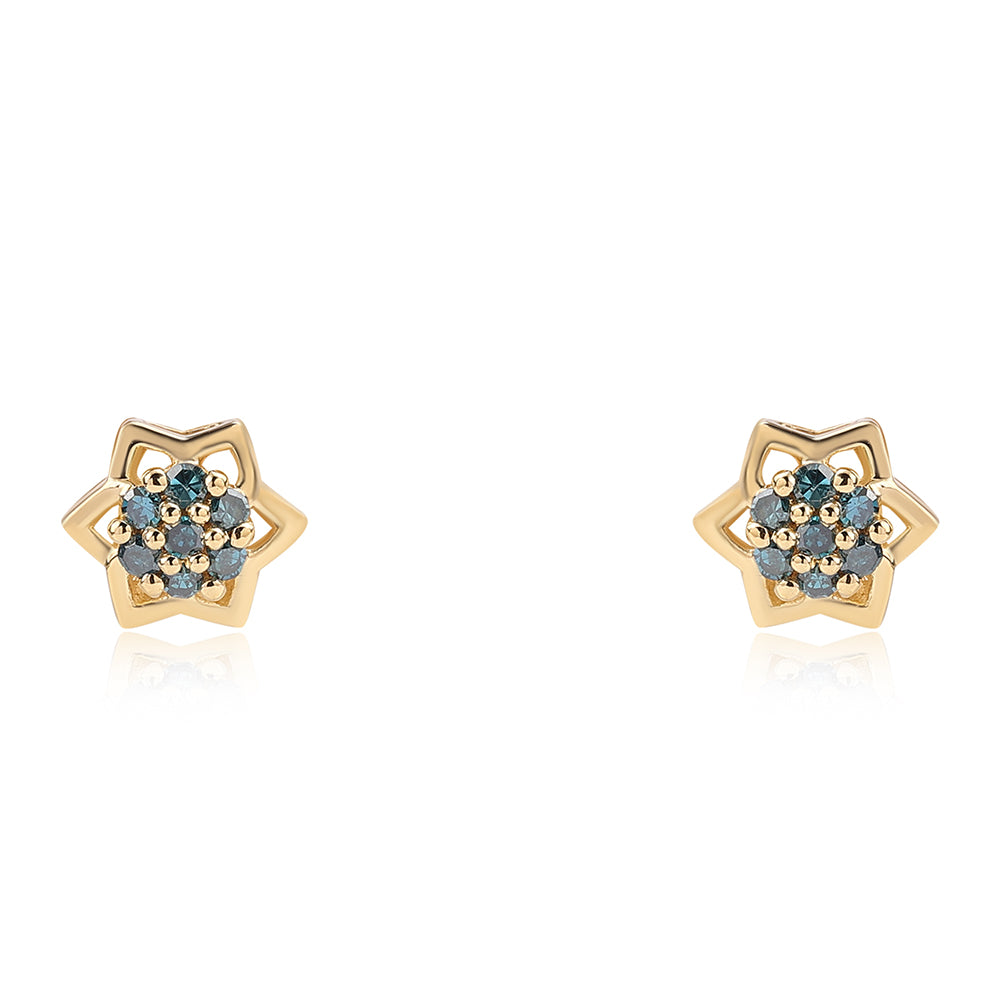 Brincos de Prata com Banho de Ouro com Diamante Azul