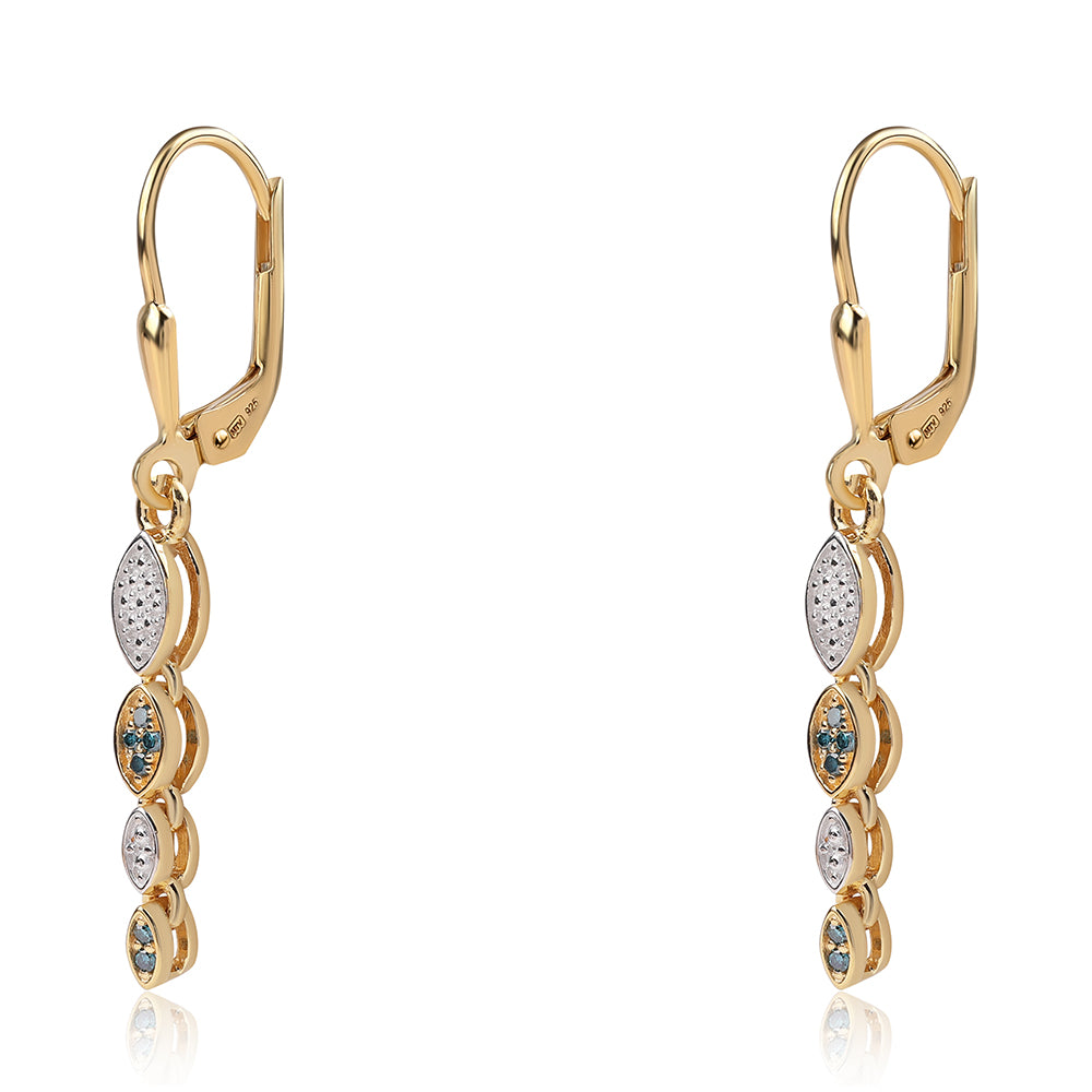 Brincos de Prata com Banho de Ouro com Diamante Azul 2 