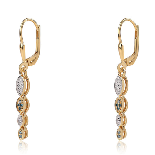 Brincos de Prata com Banho de Ouro com Diamante Azul