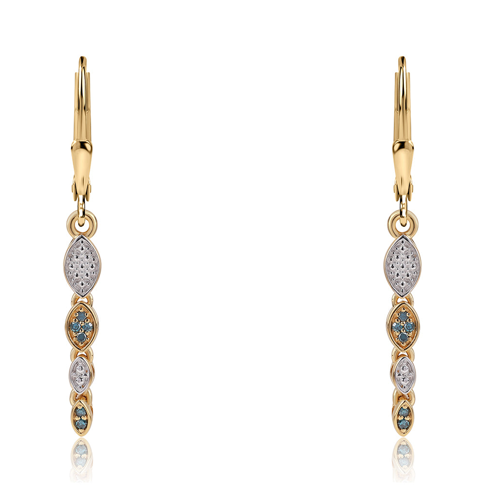 Brincos de Prata com Banho de Ouro com Diamante Azul 1 