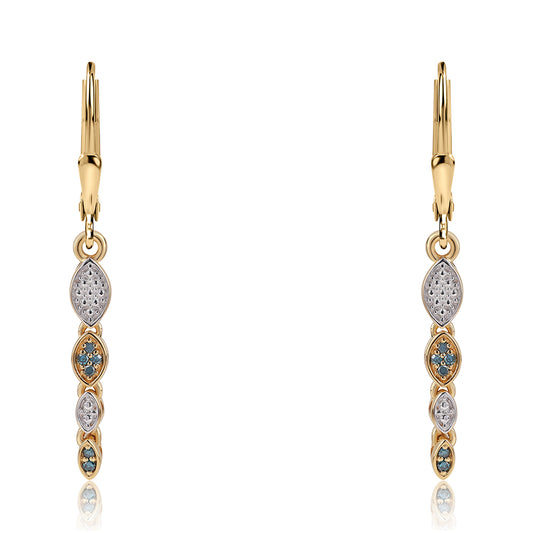 Brincos de Prata com Banho de Ouro com Diamante Azul