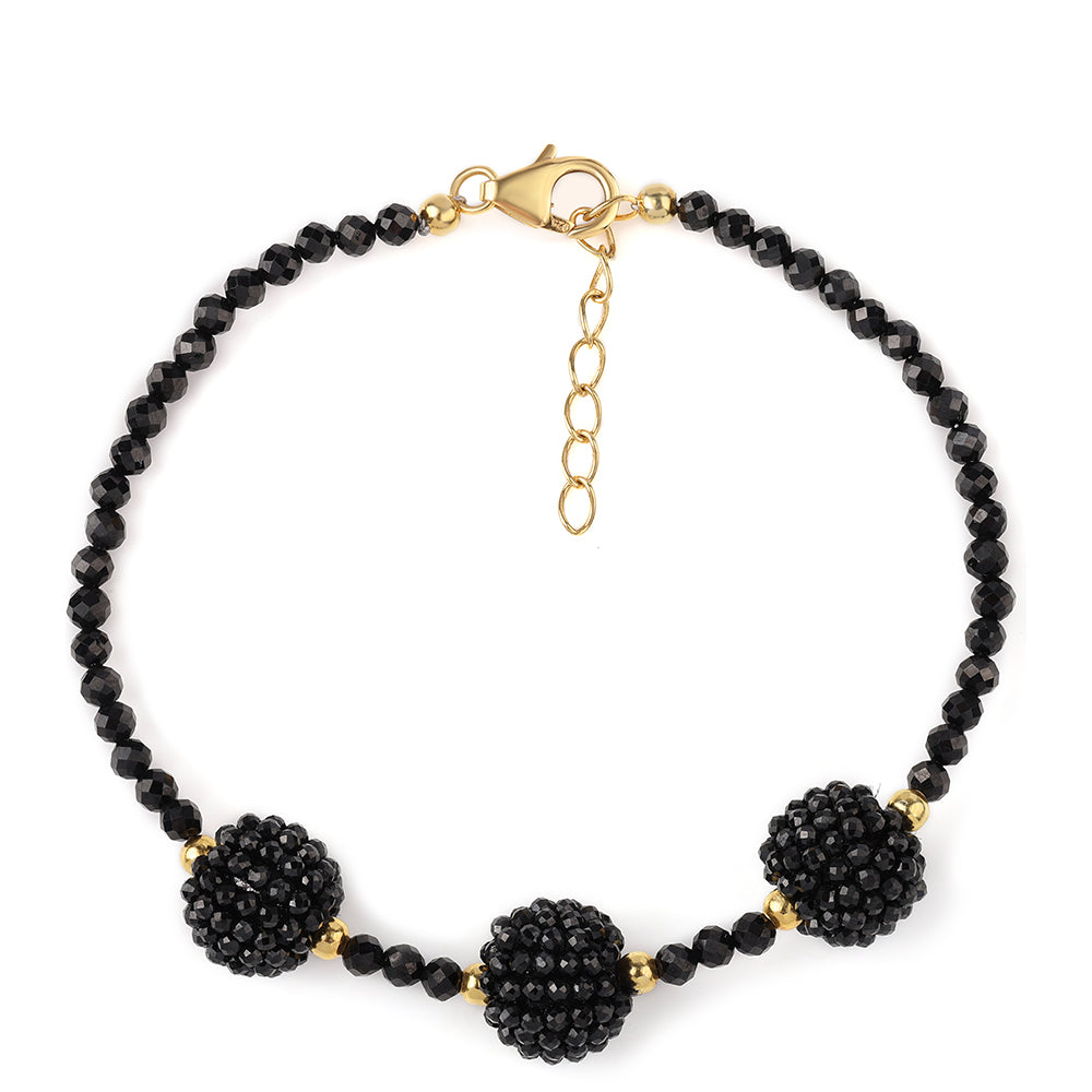 Pulseira de Prata com Banho de Ouro com Espinela Preta