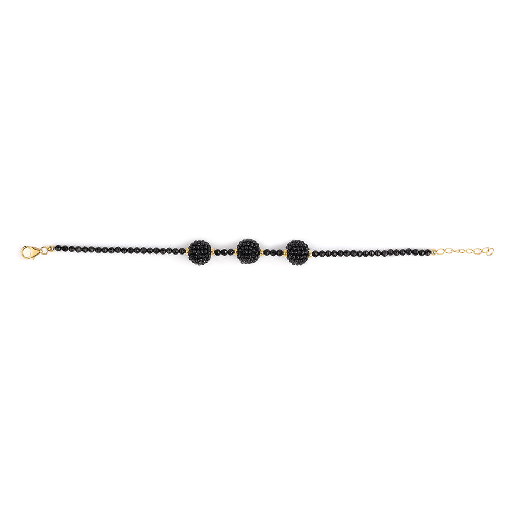 Pulseira de Prata com Banho de Ouro com Espinela Preta 2 