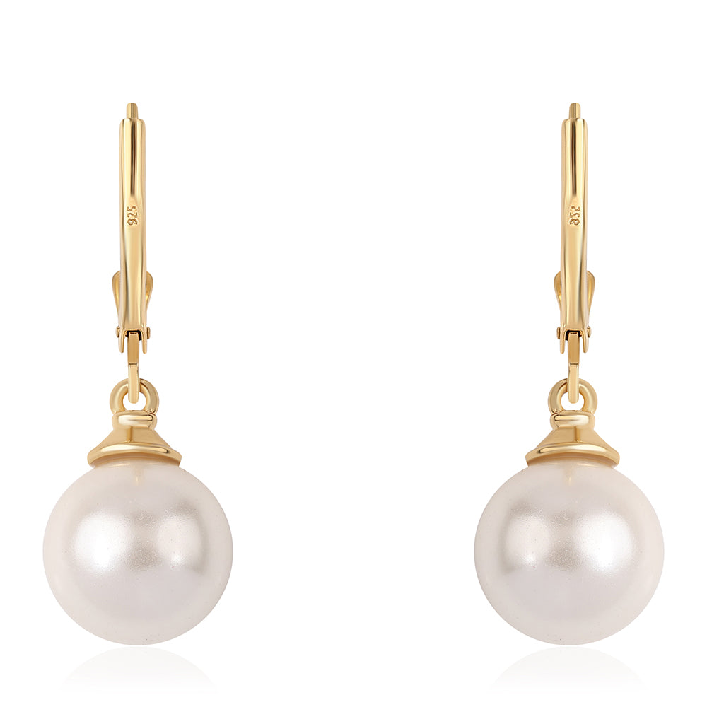 Brincos de Prata com Banho de Ouro com Espinela Preta e Pérola de Água Doce Branca 3 