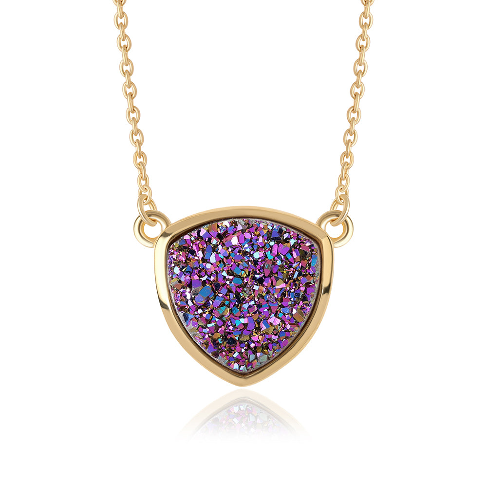 Colar de Prata com Banho de Ouro com Drusy Roxo  Contraste: Cabeca de Veado (800)