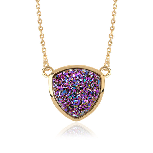 Colar de Prata com Banho de Ouro com Drusy Roxo  Contraste: Cabeca de Veado (800)