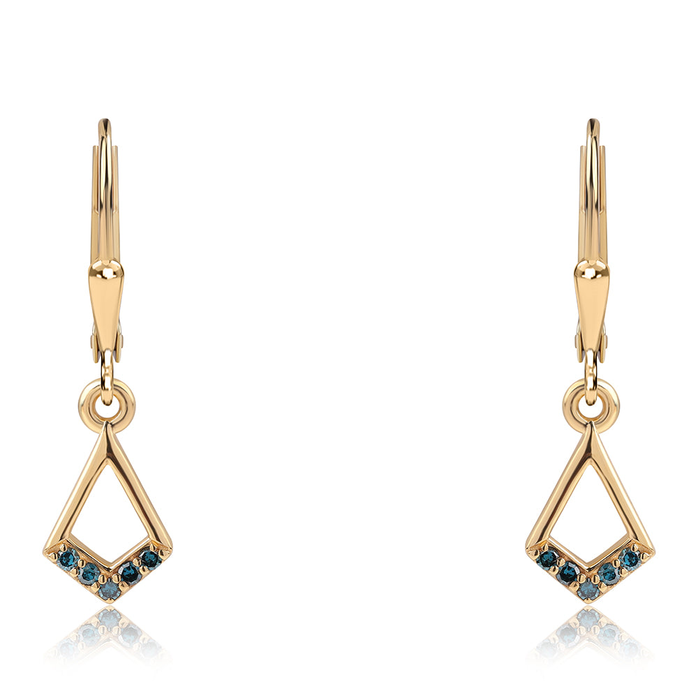 Brincos de Prata com Banho de Ouro com Diamante Azul