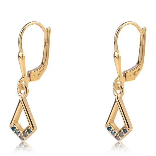 Brincos de Prata com Banho de Ouro com Diamante Azul