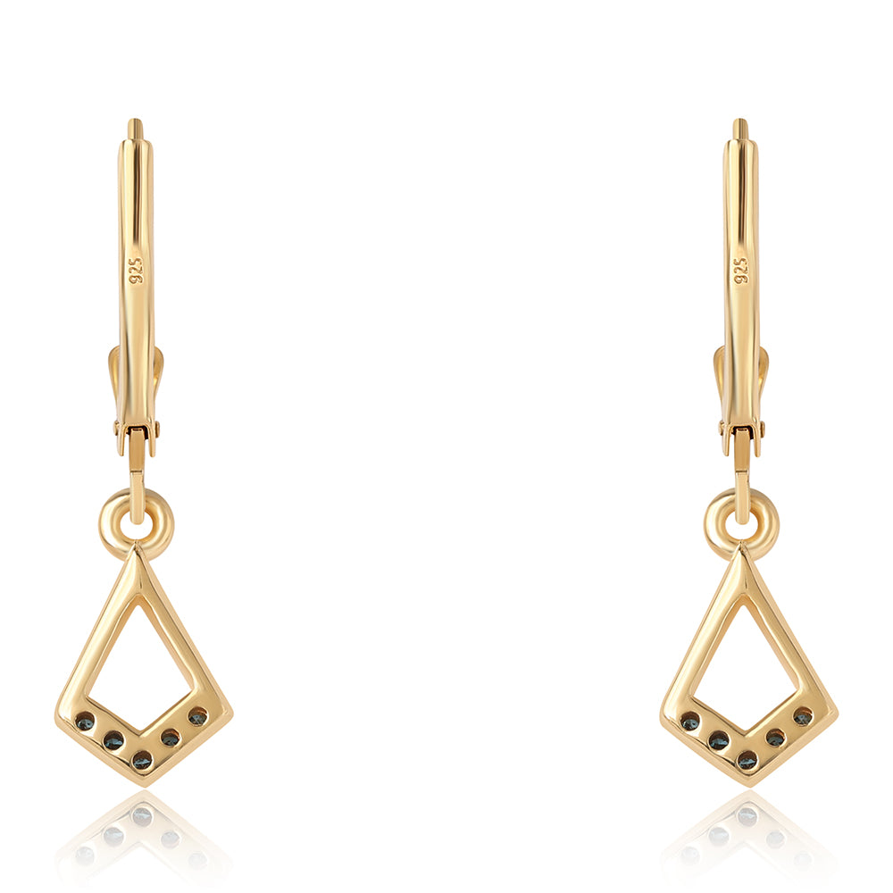 Brincos de Prata com Banho de Ouro com Diamante Azul