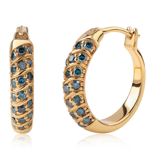 Brincos de Prata com Banho de Ouro com Diamante Azul