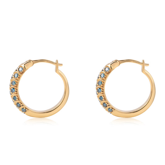 Brincos de Prata com Banho de Ouro com Diamante Azul