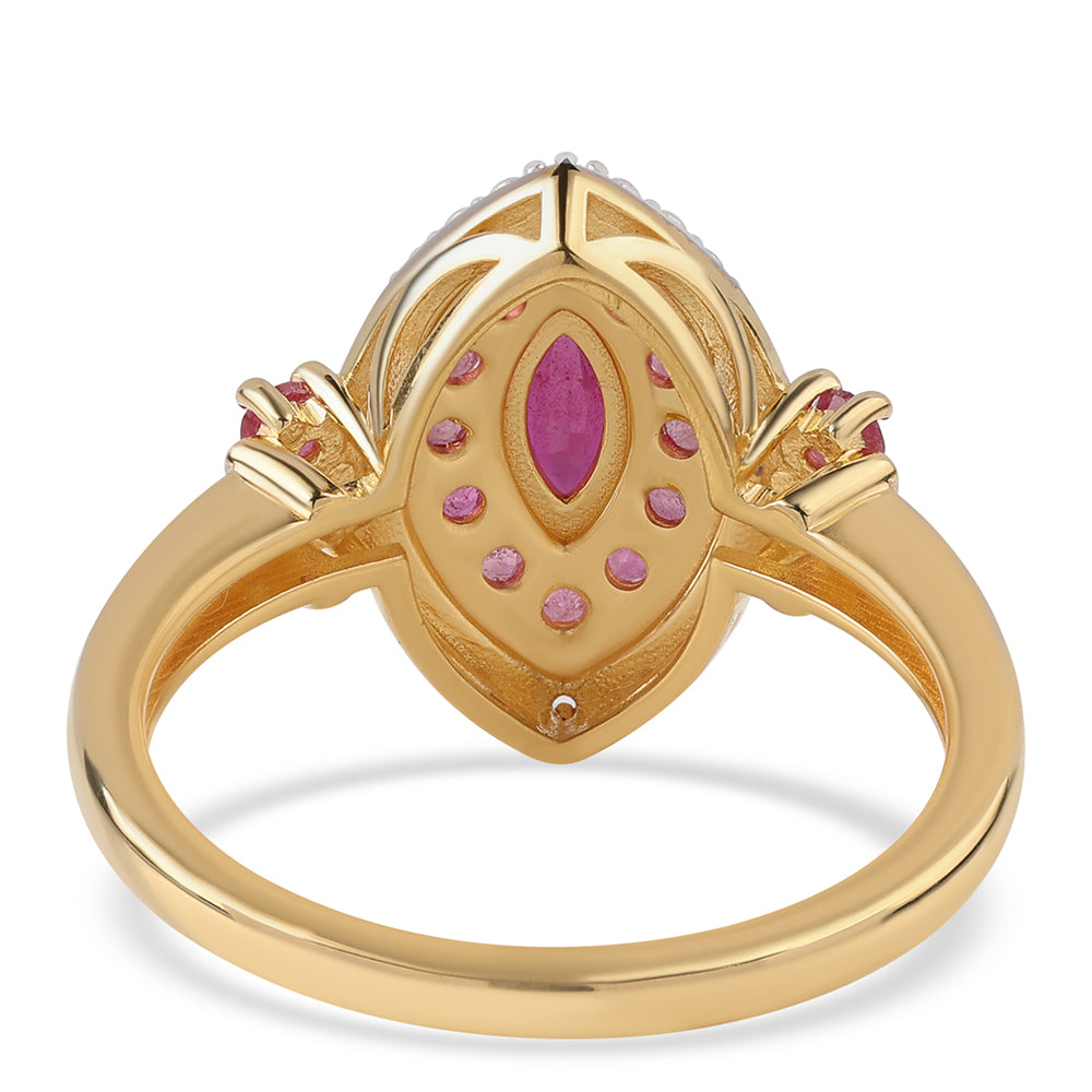 Anel de Prata com Banho de Ouro com Rubi de Moçambique e Topázio Branco  Contraste: Cabeca de Veado (800) 3 