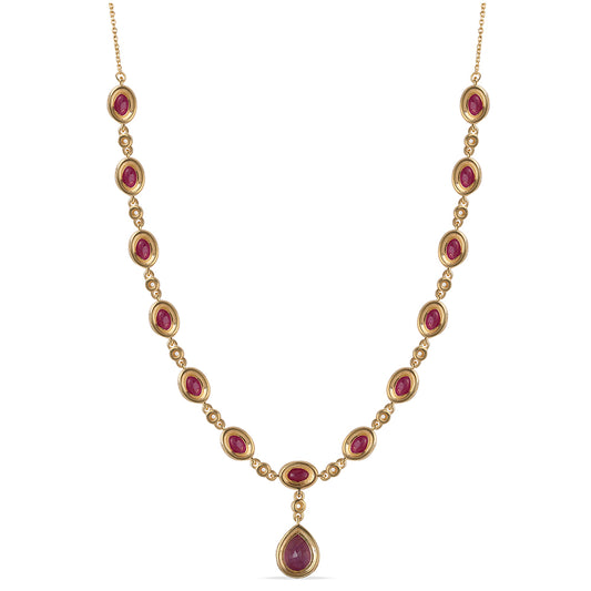 Colar de Prata com Banho de Ouro com Rubi de Moçambique e Topázio Branco  Contraste: Cabeca de Veado (800)