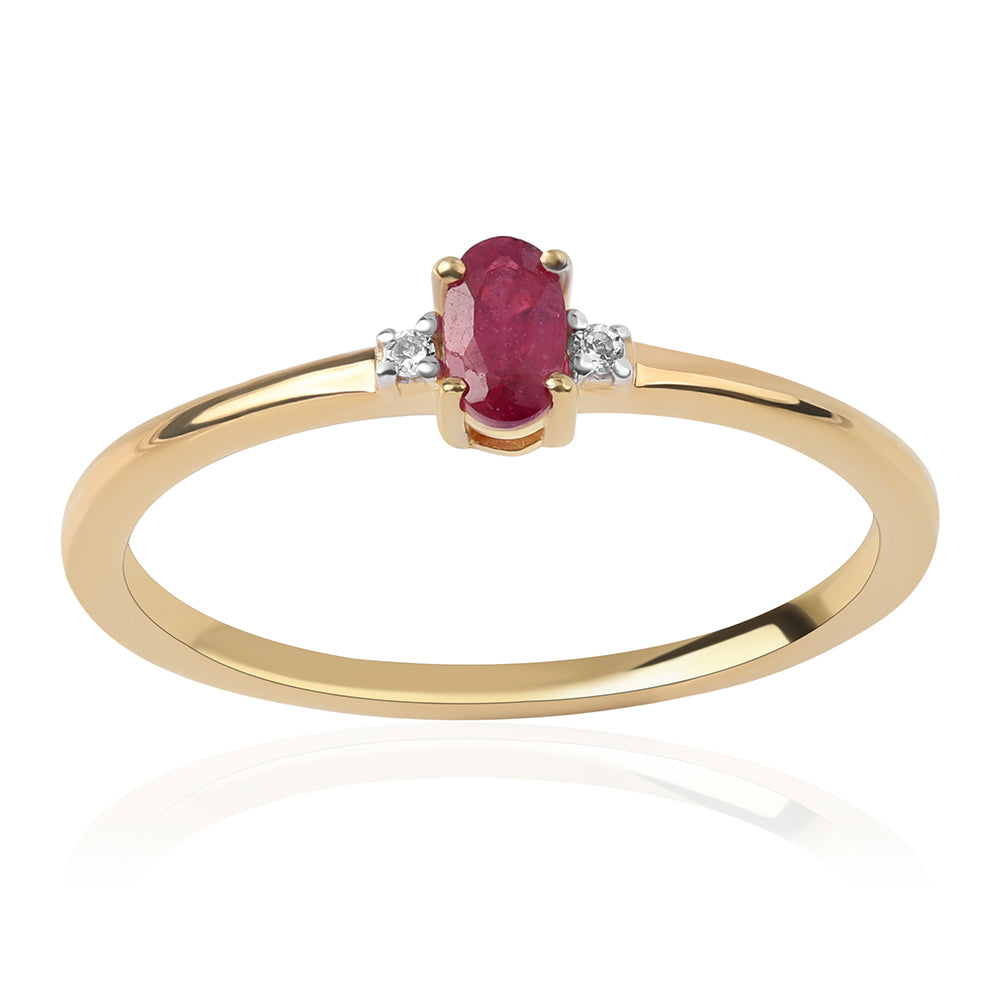 Anel de Prata com Banho de Ouro com Rubi de Moçambique e Topázio Branco