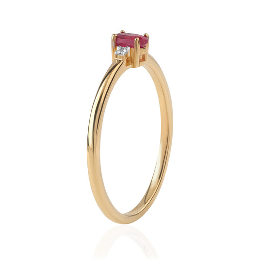 Anel de Prata com Banho de Ouro com Rubi de Moçambique e Topázio Branco