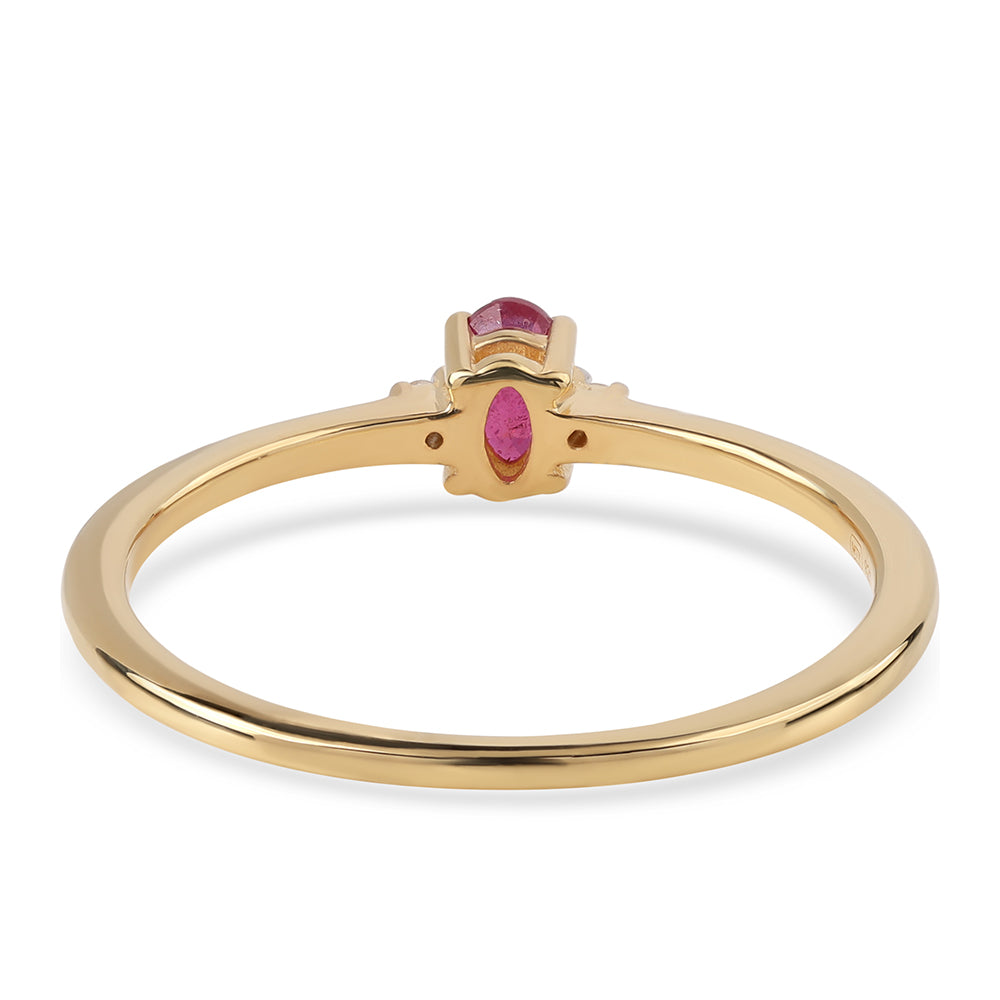 Anel de Prata com Banho de Ouro com Rubi de Moçambique e Topázio Branco