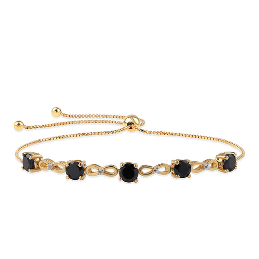 Pulseira de Prata com Banho de Ouro com Espinela Preta e Topázio Branco  Contraste: Cabeca de Veado (800)