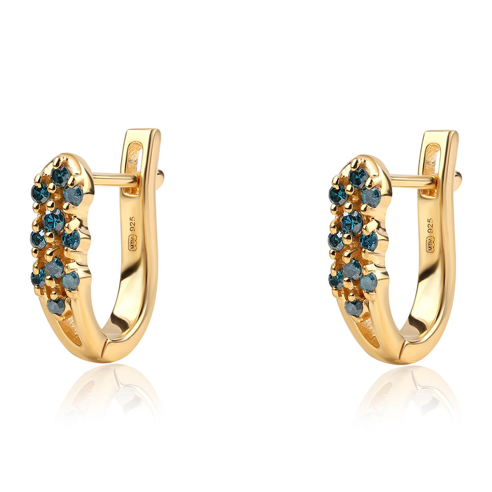 Brincos de Prata com Banho de Ouro com Diamante Azul 1 