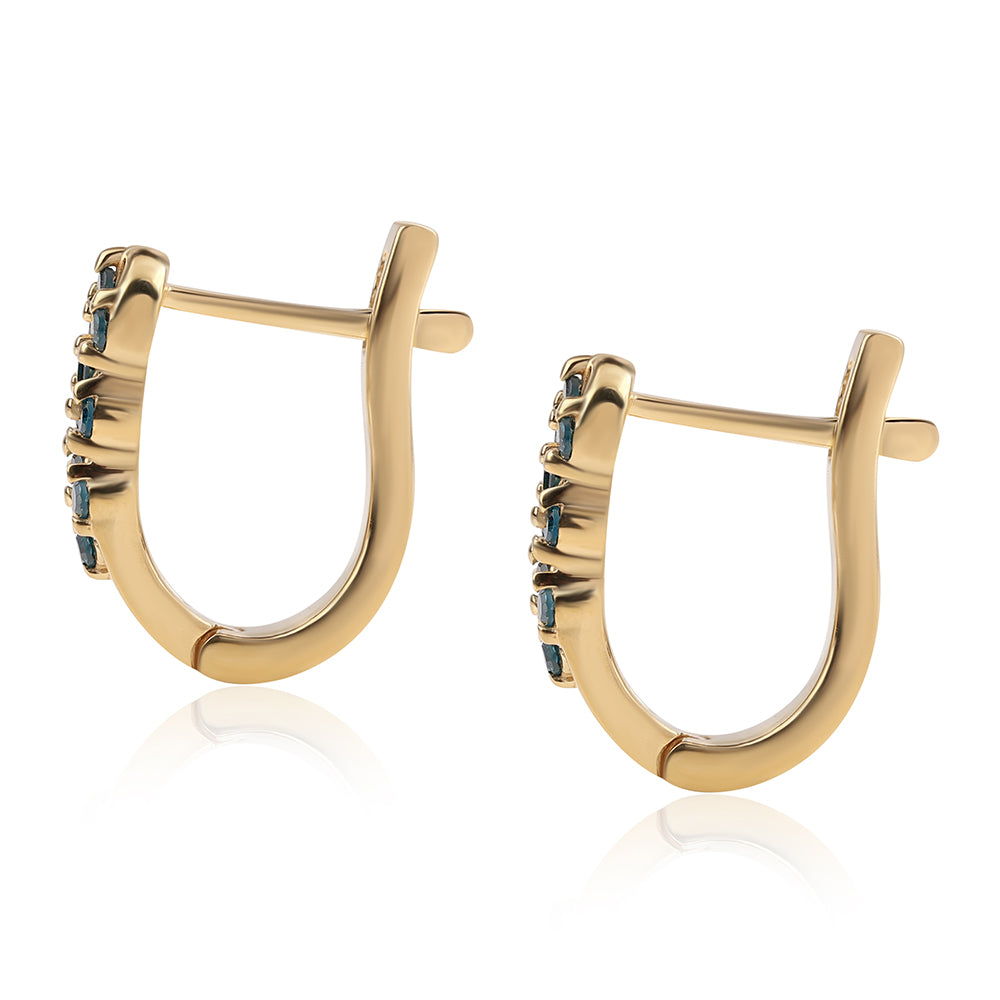 Brincos de Prata com Banho de Ouro com Diamante Azul