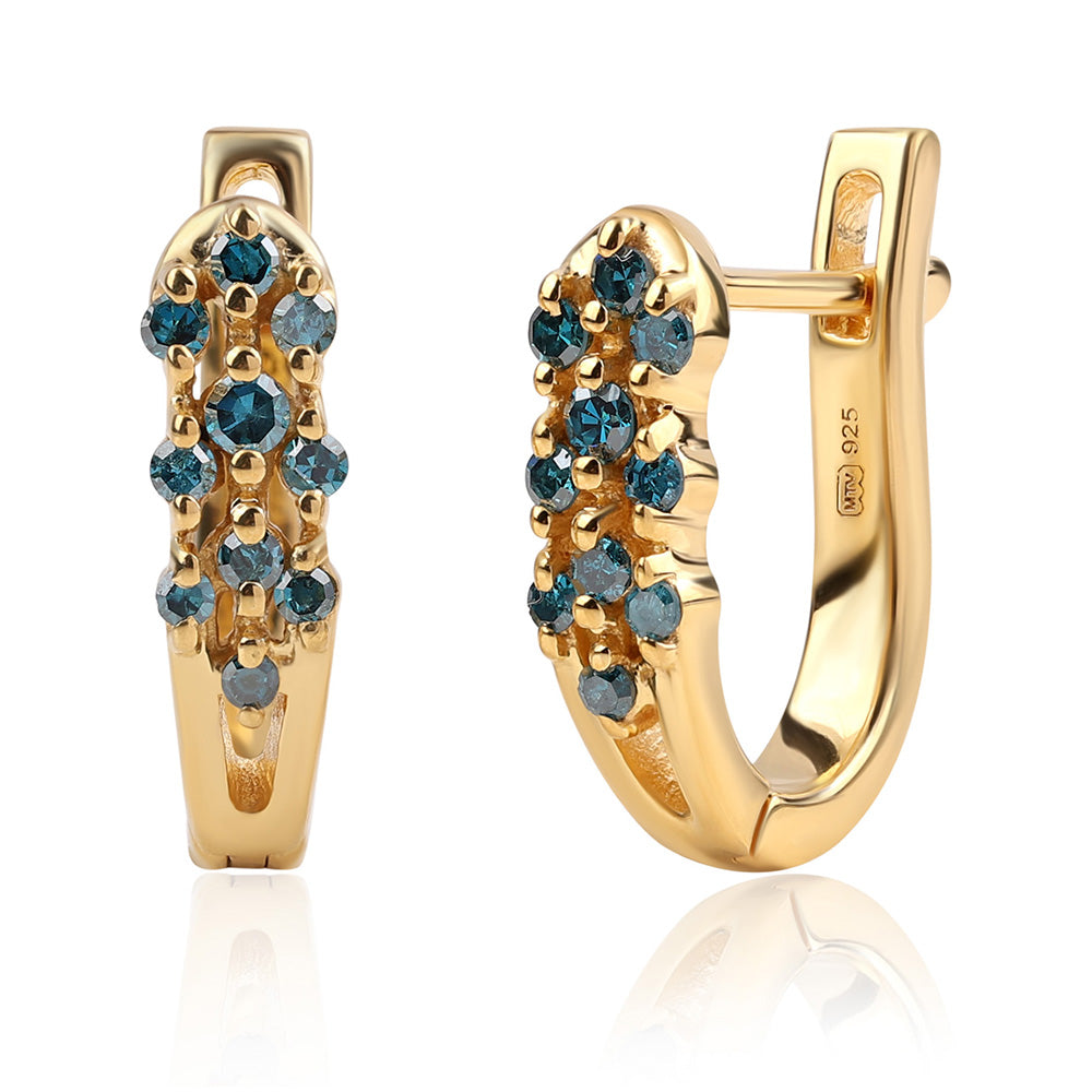 Brincos de Prata com Banho de Ouro com Diamante Azul 3 