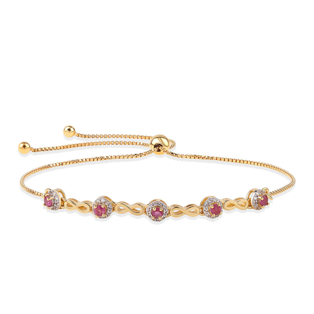 Pulseira de Prata com Banho de Ouro com Rubi de Moçambique e Topázio Branco  Contraste: Cabeca de Veado (800)