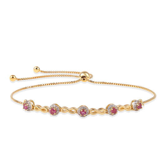 Pulseira de Prata com Banho de Ouro com Rubi de Moçambique e Topázio Branco  Contraste: Cabeca de Veado (800)