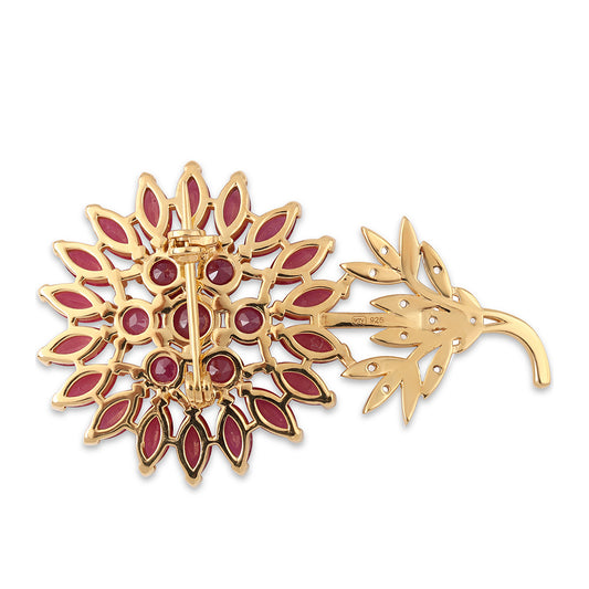Alfinete de Prata com Banho de Ouro com Rubi de Moçambique e Topázio Branco  Contraste: Cabeca de Veado (800)