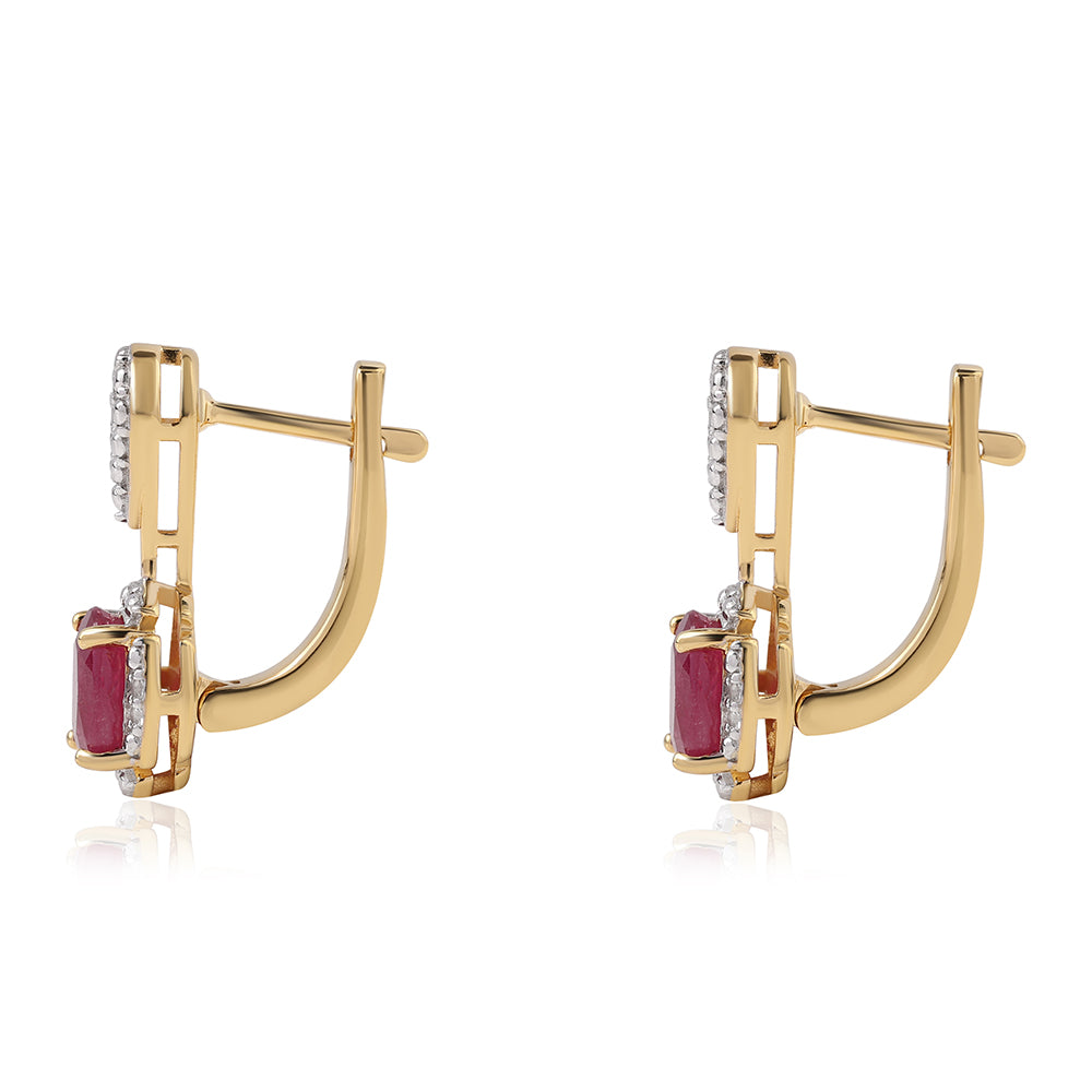 Brincos de Prata com Banho de Ouro com Rubi de Moçambique e Topázio Branco 2 