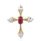 Cruz Pendente de Prata com Banho de Ouro com Rubi de Moçambique e Topázio Branco