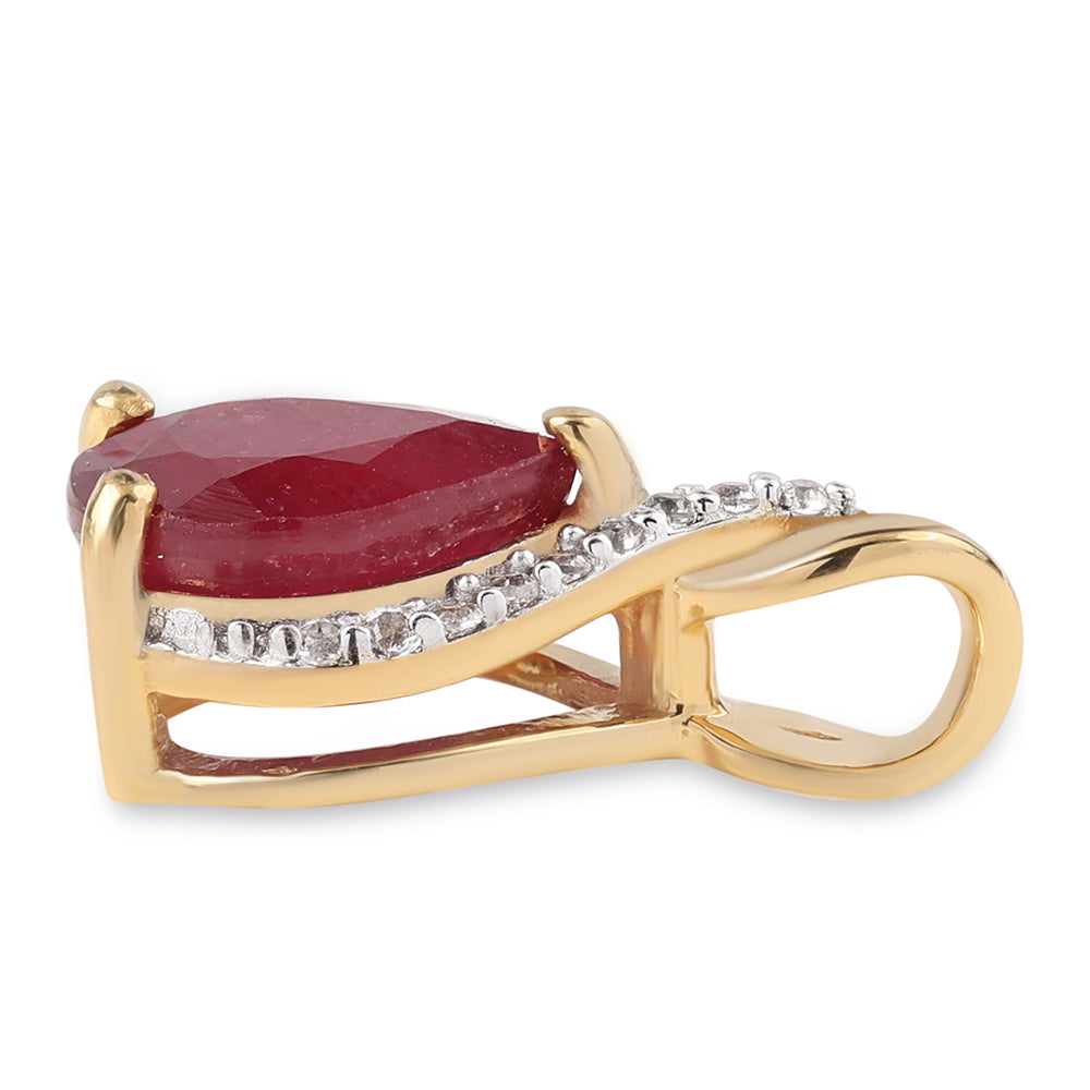 Pendente de Prata com Banho de Ouro com Rubi de Moçambique e Topázio Branco 2 