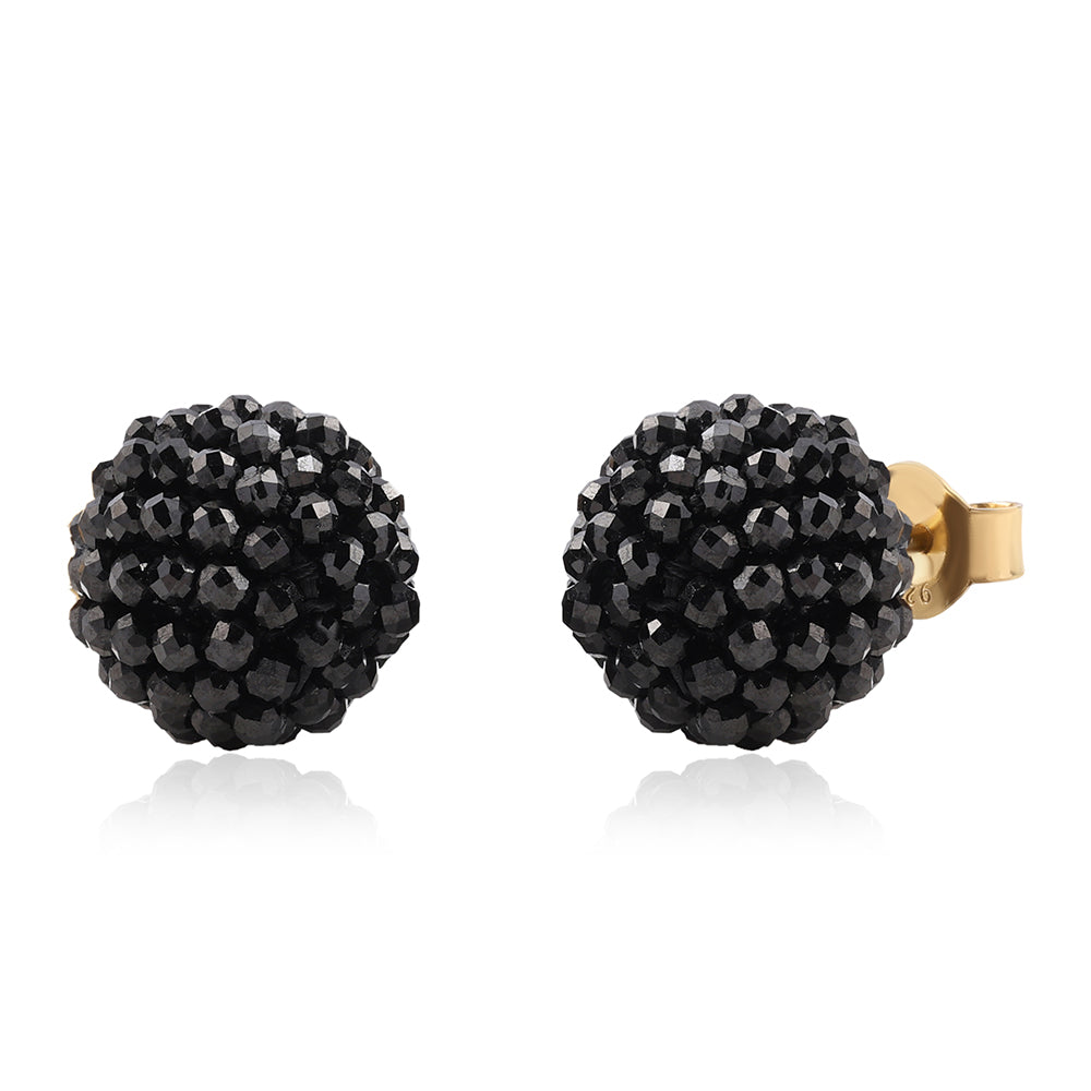 Brincos de Prata com Banho de Ouro com Espinela Preta