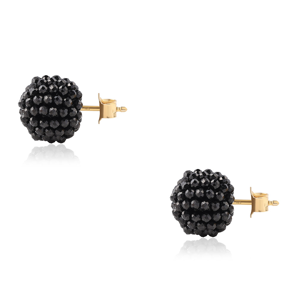 Brincos de Prata com Banho de Ouro com Espinela Preta 3 