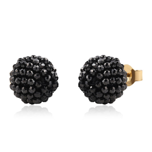 Brincos de Prata com Banho de Ouro com Espinela Preta