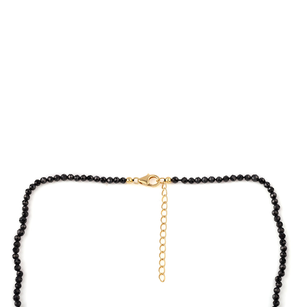 Colar de Prata com Banho de Ouro com Espinela Preta e Pérola de Água Doce Branca 3 