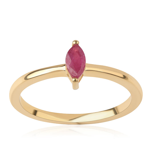 Anel de Prata com Banho de Ouro com Rubi de Moçambique